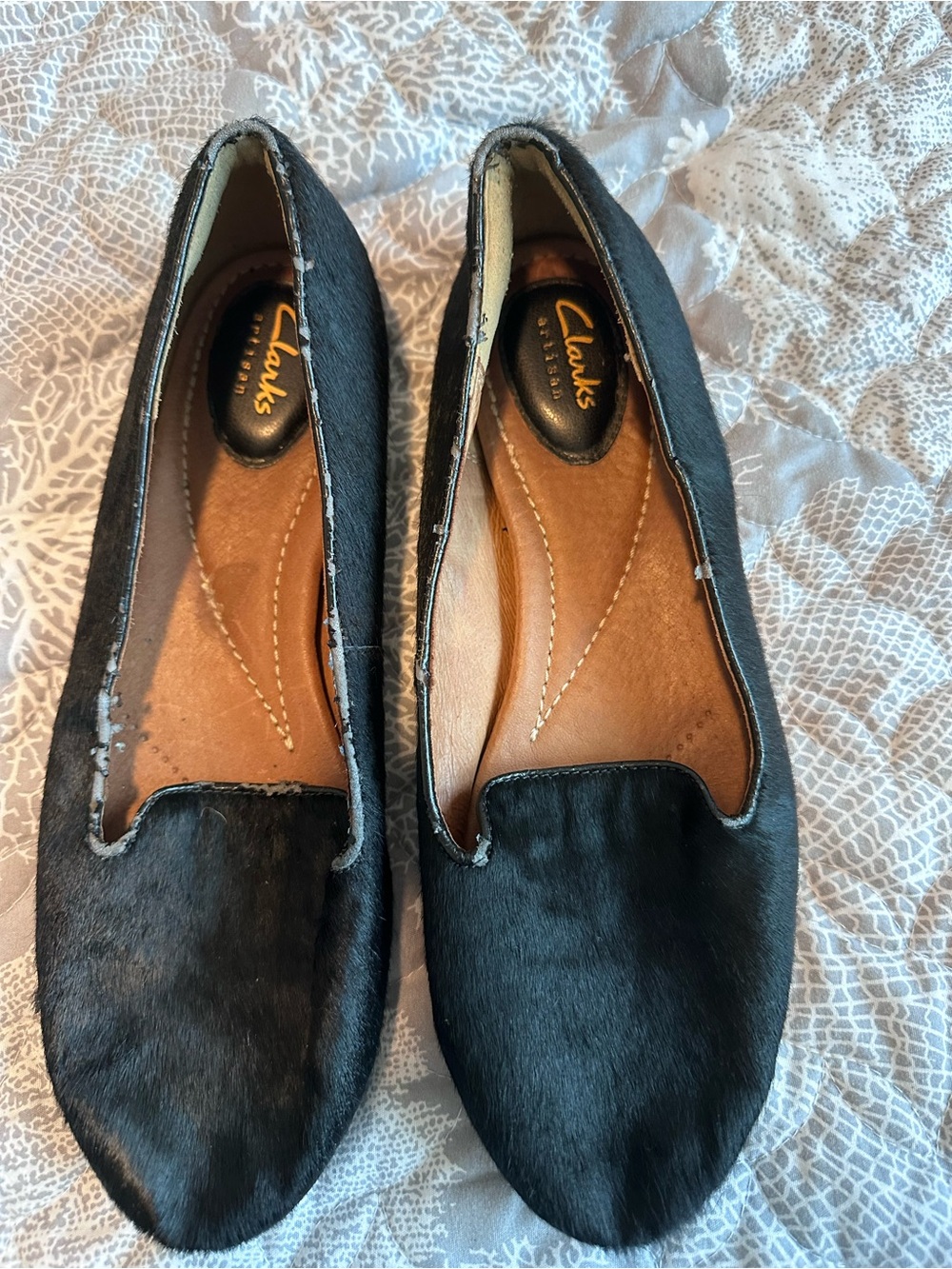 Clarks Black Pony Hair Pointed Flats